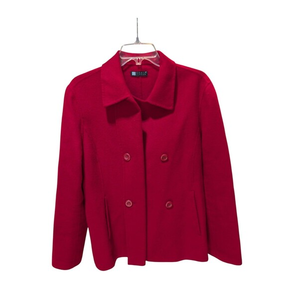 Vintage Red 100% Boiled Wool Coat- Medium, Carole Little, Button Front, Collared - Picture 2 of 11